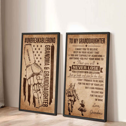 Grandma And Granddaughter UnBreakable Bond - 2 Piece Canvas Wall Art Black Floating Frame - You Will Never Lose You Either Win Or Learn