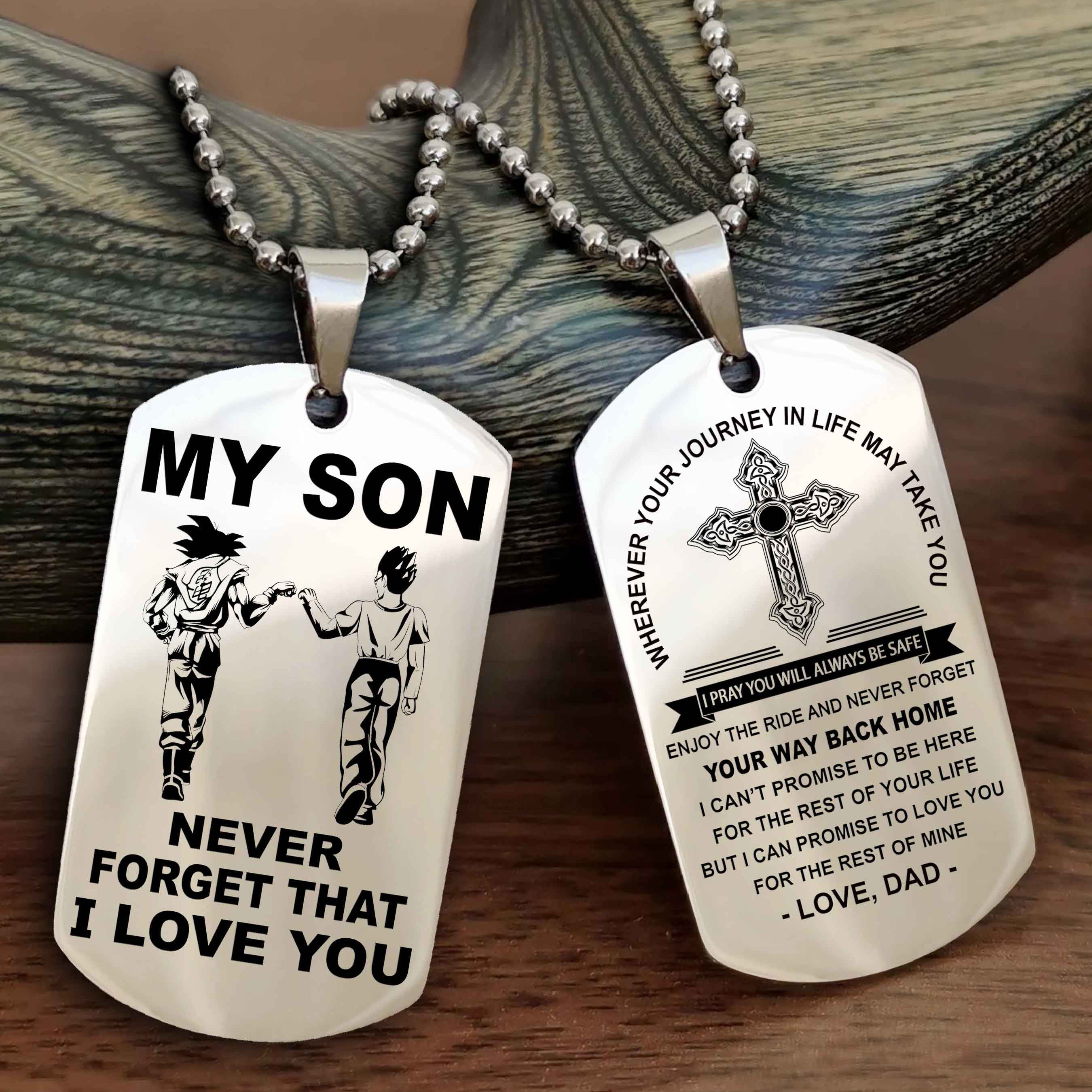 DRB Cross Double Sided Dog Tag To My Son Never Forget That I Love You - Gift For Son Never Forget Your Way Back Home