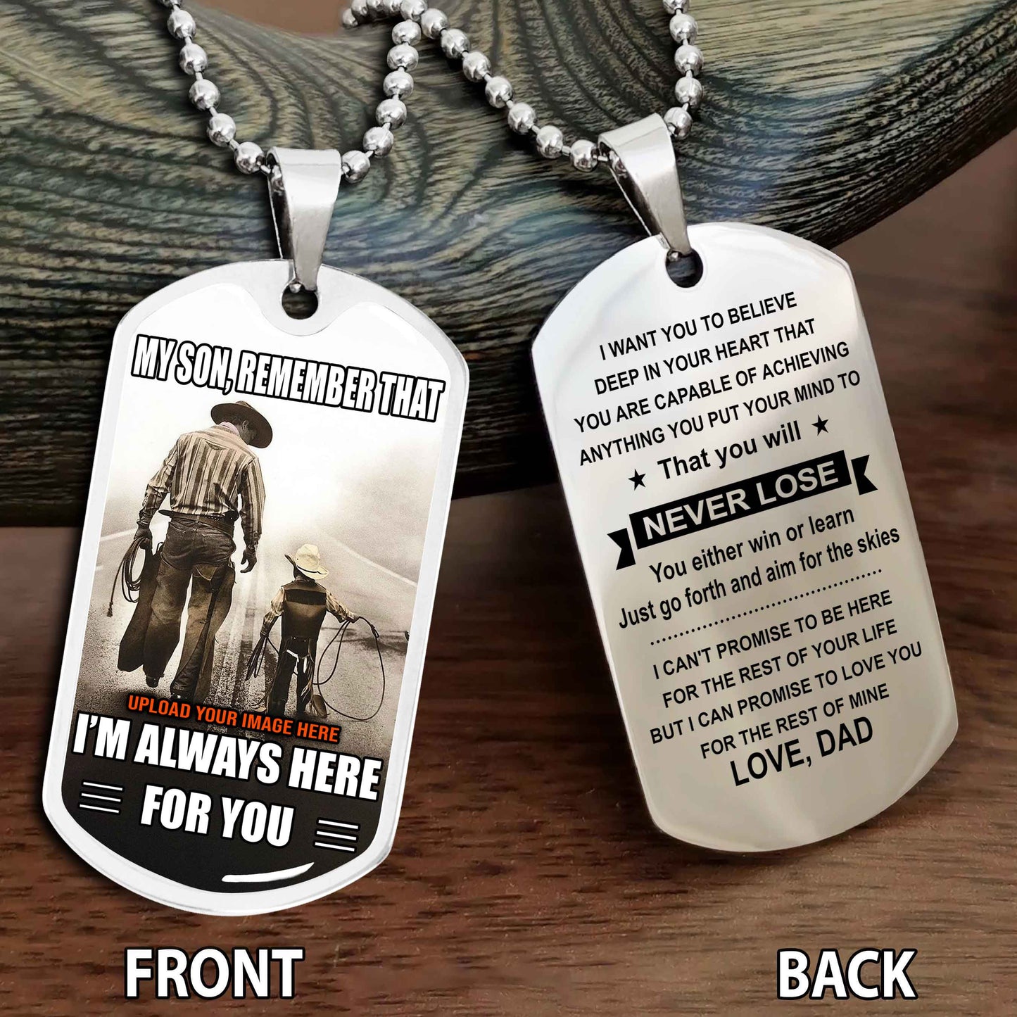 Personalized Double Side Graphic Dog Tag Gift For Your Son With Motivation Message Best Gift From Father To Son