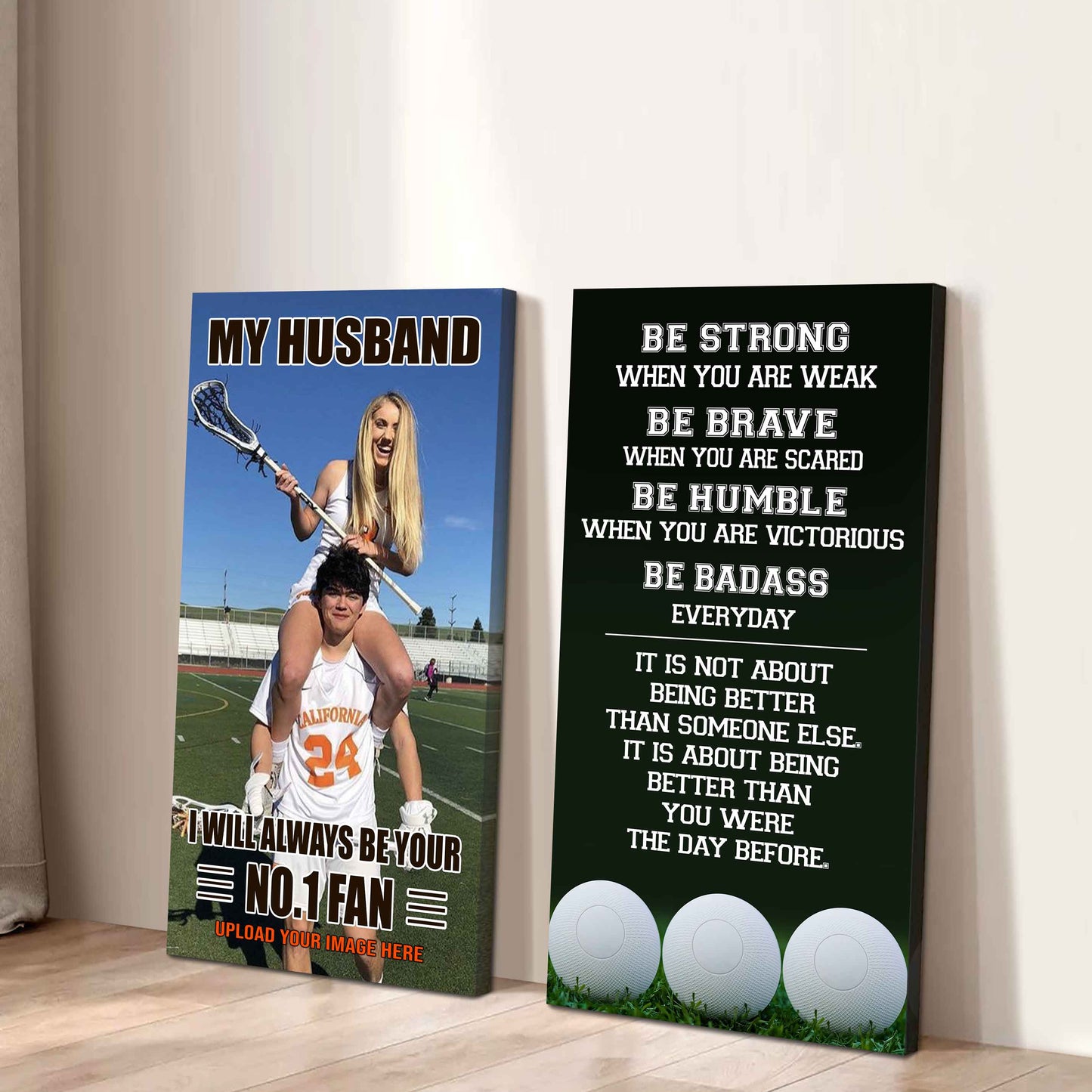 To My Husband Canvas I Am Your No 1 Fan - 2 Piece Canvas Wall Art - Be Strong When You Are Weak Be Badass Everyday