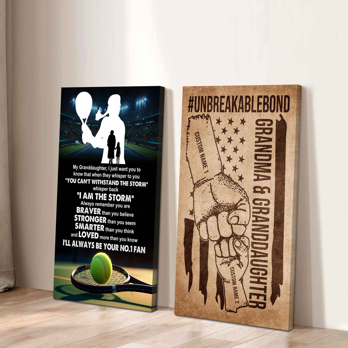 Grandma And Granddaughter UnBreakable Bond - 2 Piece Canvas Wall Art - Whisper Back I'm The Storm