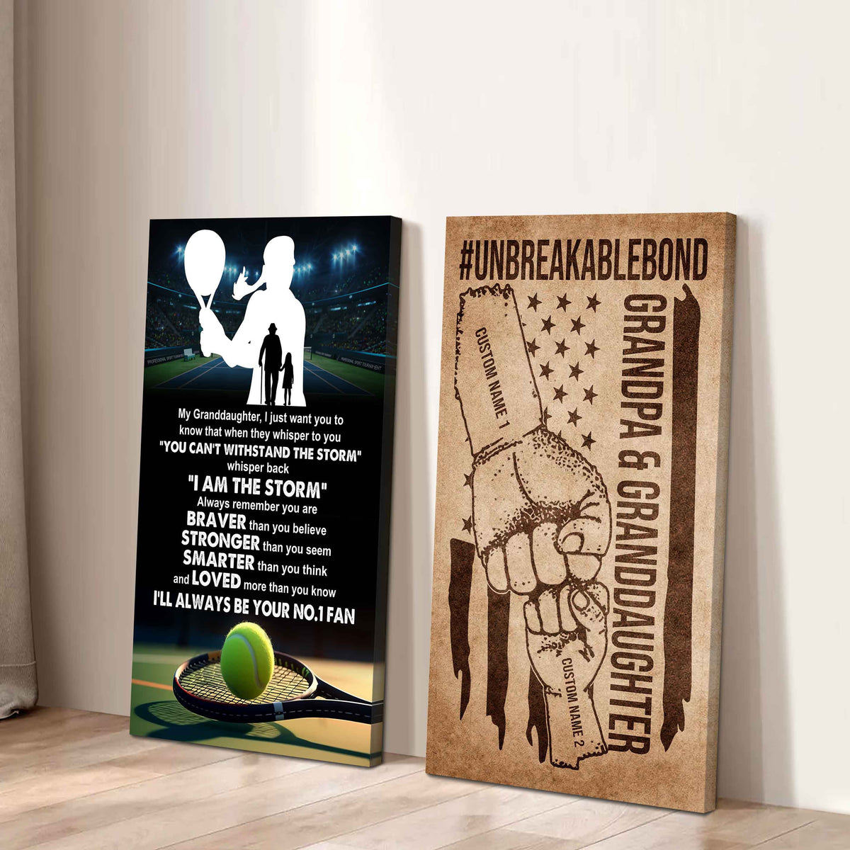 Grandpa And Granddaughter UnBreakable Bond - 2 Piece Canvas Wall Art - Whisper Back I'm The Storm