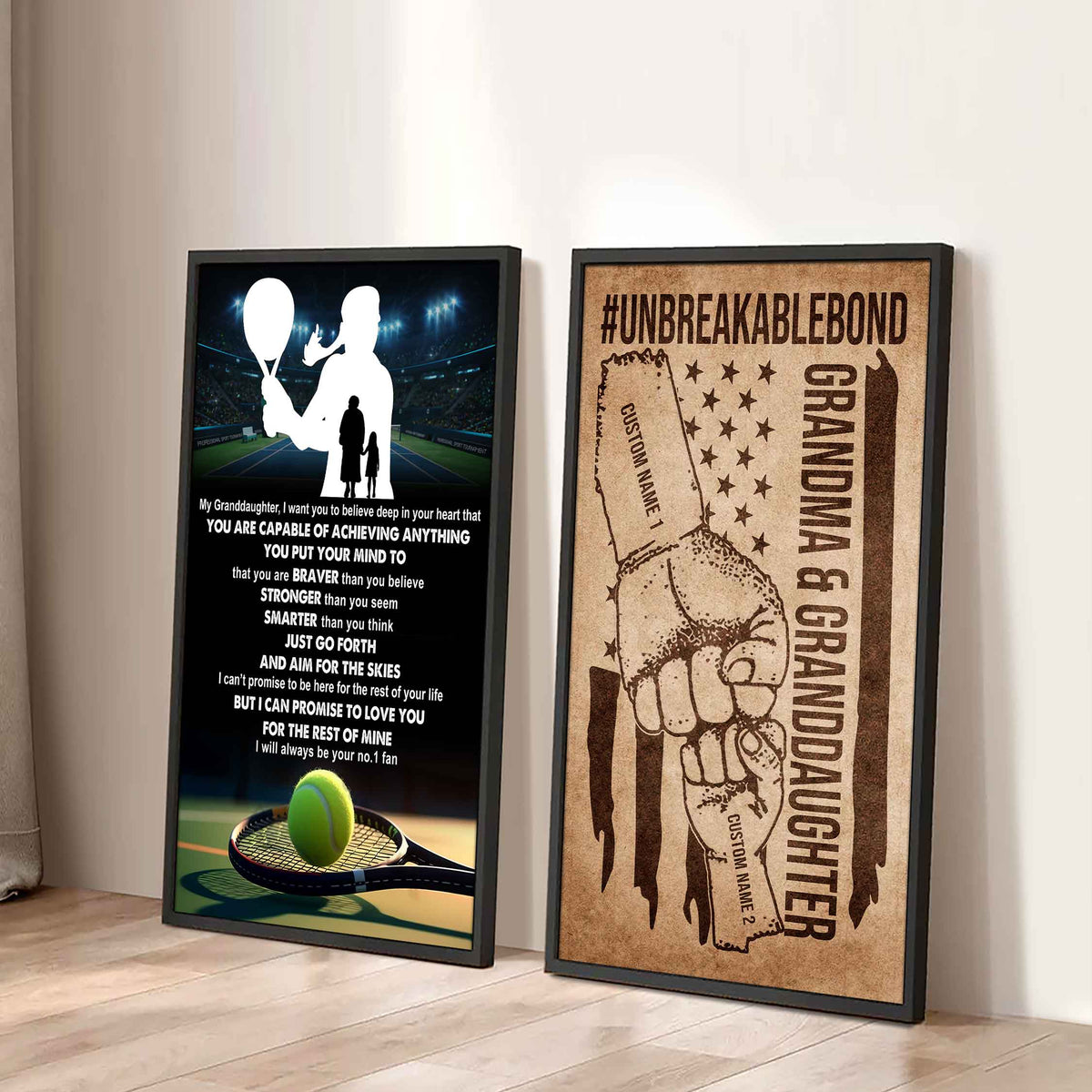 Grandma And Granddaughter UnBreakable Bond - 2 Piece Canvas Wall Art - That You Are Braver Than You Believe And Loved More Than You Know