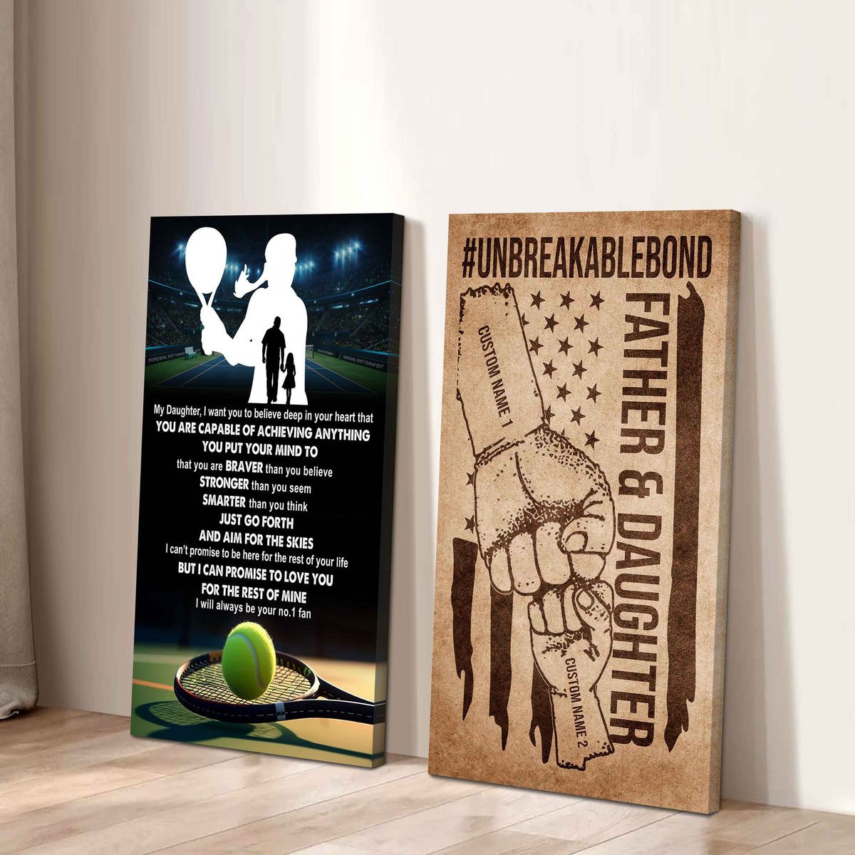 Father And Daughter UnBreakable Bond - 2 Piece Canvas Wall Art - That You Are Braver Than You Believe And Loved More Than You Know