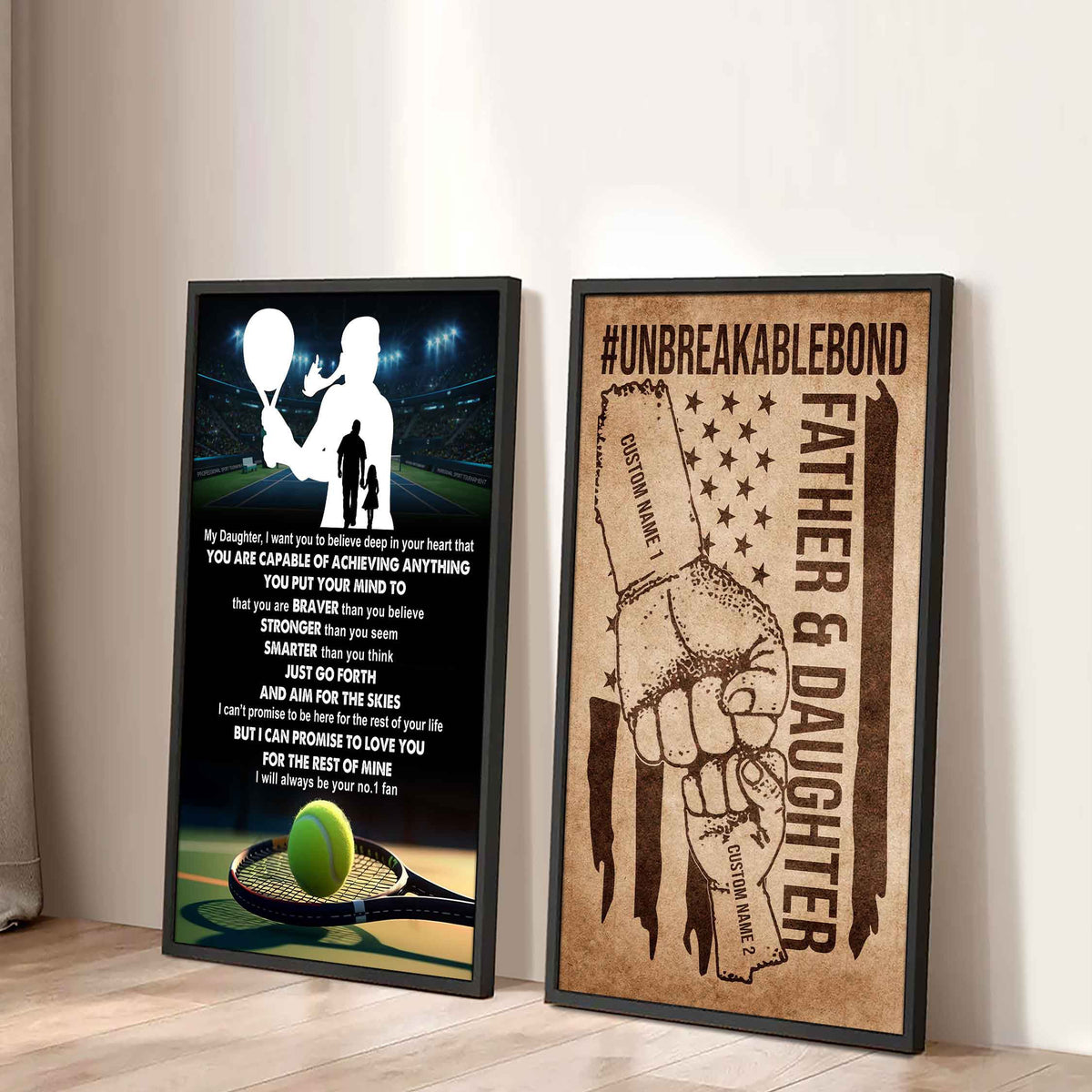 Father And Daughter UnBreakable Bond - 2 Piece Canvas Wall Art - That You Are Braver Than You Believe And Loved More Than You Know