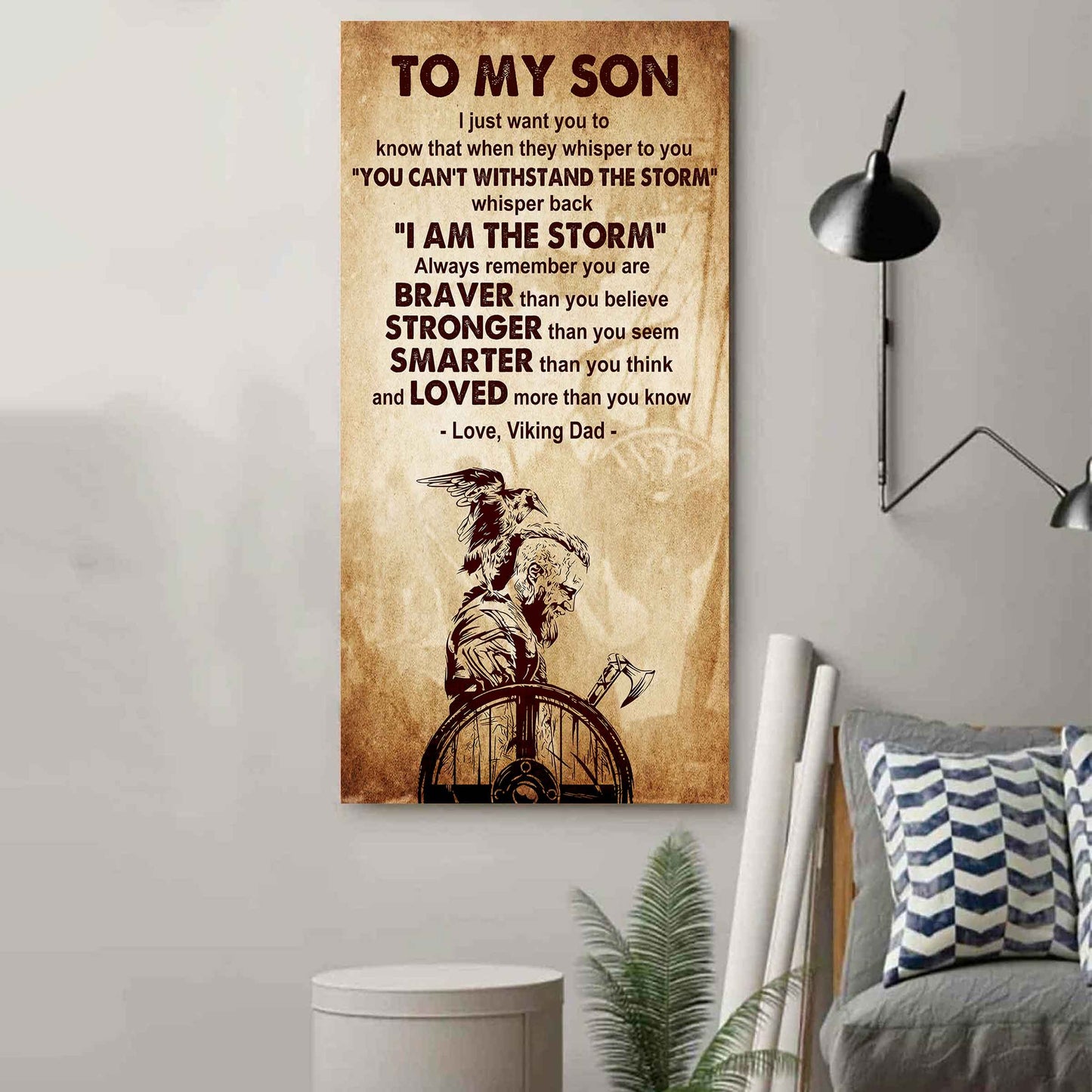 Warrior To My Son Whisper Back I'm The Storm Poster Canvas Motivation Canvas Gift For Your Son
