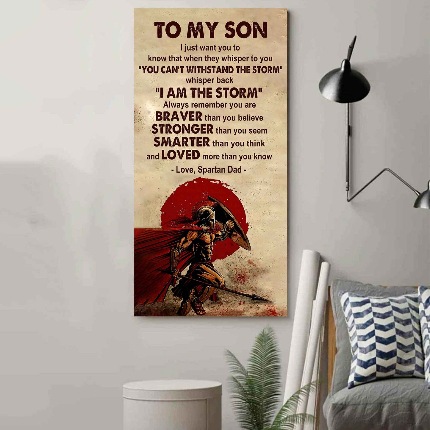 Warrior To My Son Whisper Back I'm The Storm Poster Canvas Motivation Canvas Gift For Your Son