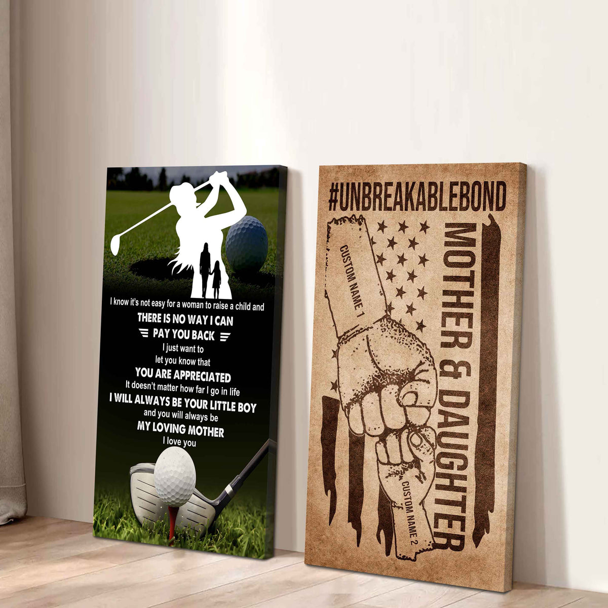 To My Mom From Daughter UnBreakable Bond - 2 Piece Canvas Wall Art - I Know It's Not Easy To Raise