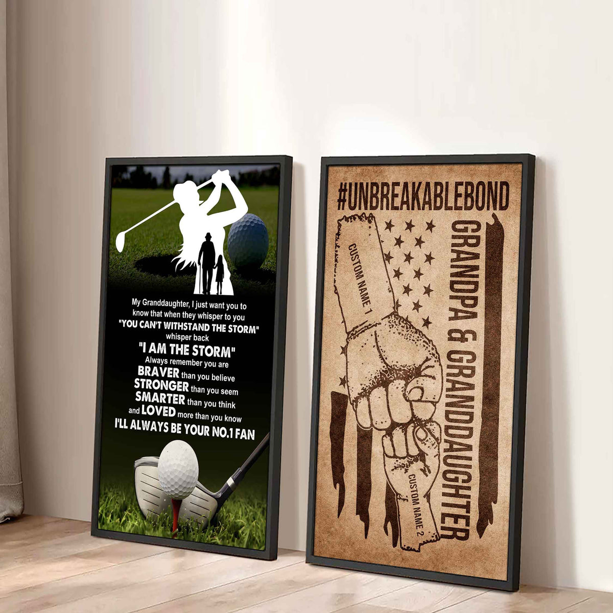 Grandpa And Granddaughter UnBreakable Bond - 2 Piece Canvas Wall Art - Whisper Back I'm The Storm