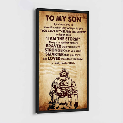 Warrior To My Son Whisper Back I'm The Storm Poster Canvas Motivation Canvas Gift For Your Son