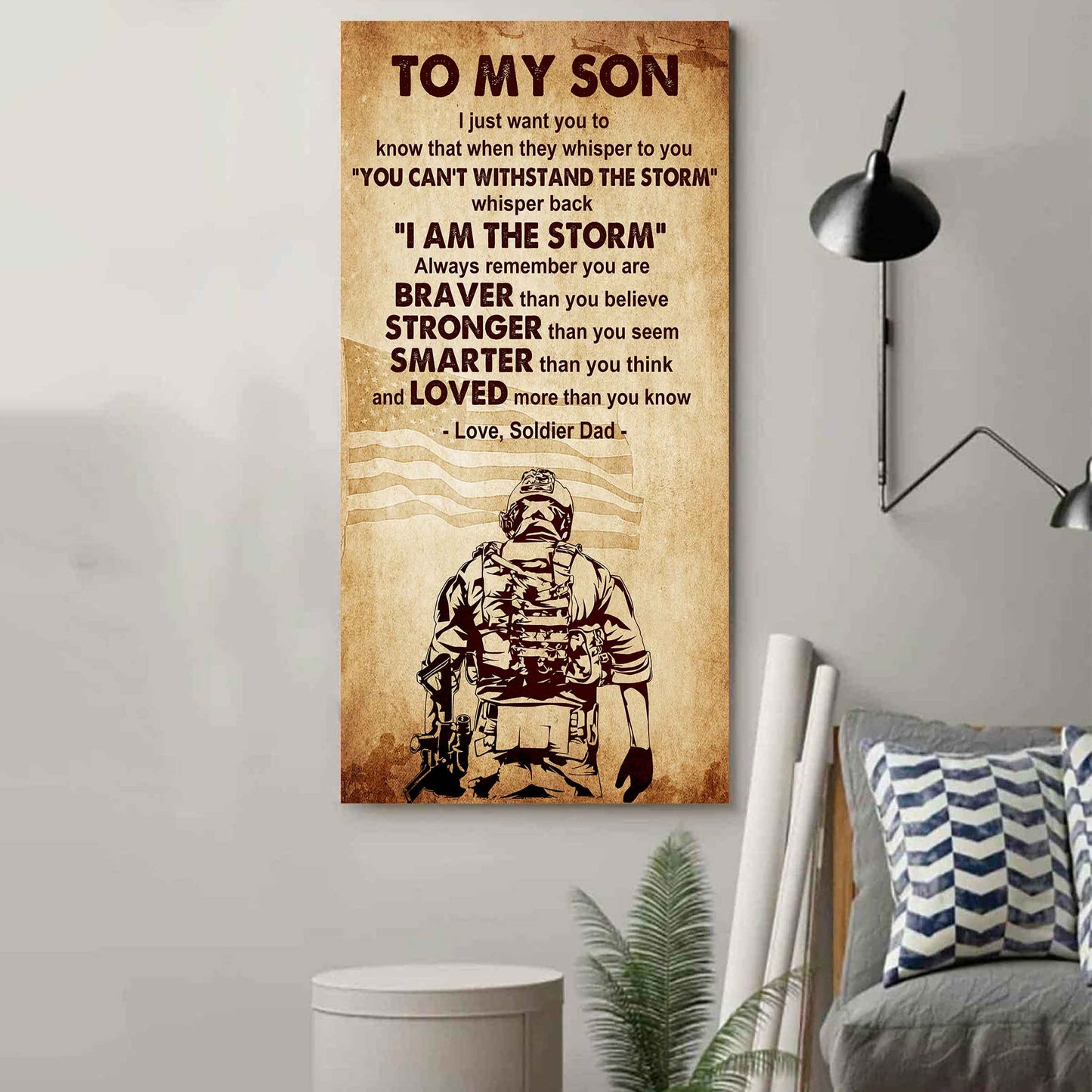 Warrior To My Son Whisper Back I'm The Storm Poster Canvas Motivation Canvas Gift For Your Son