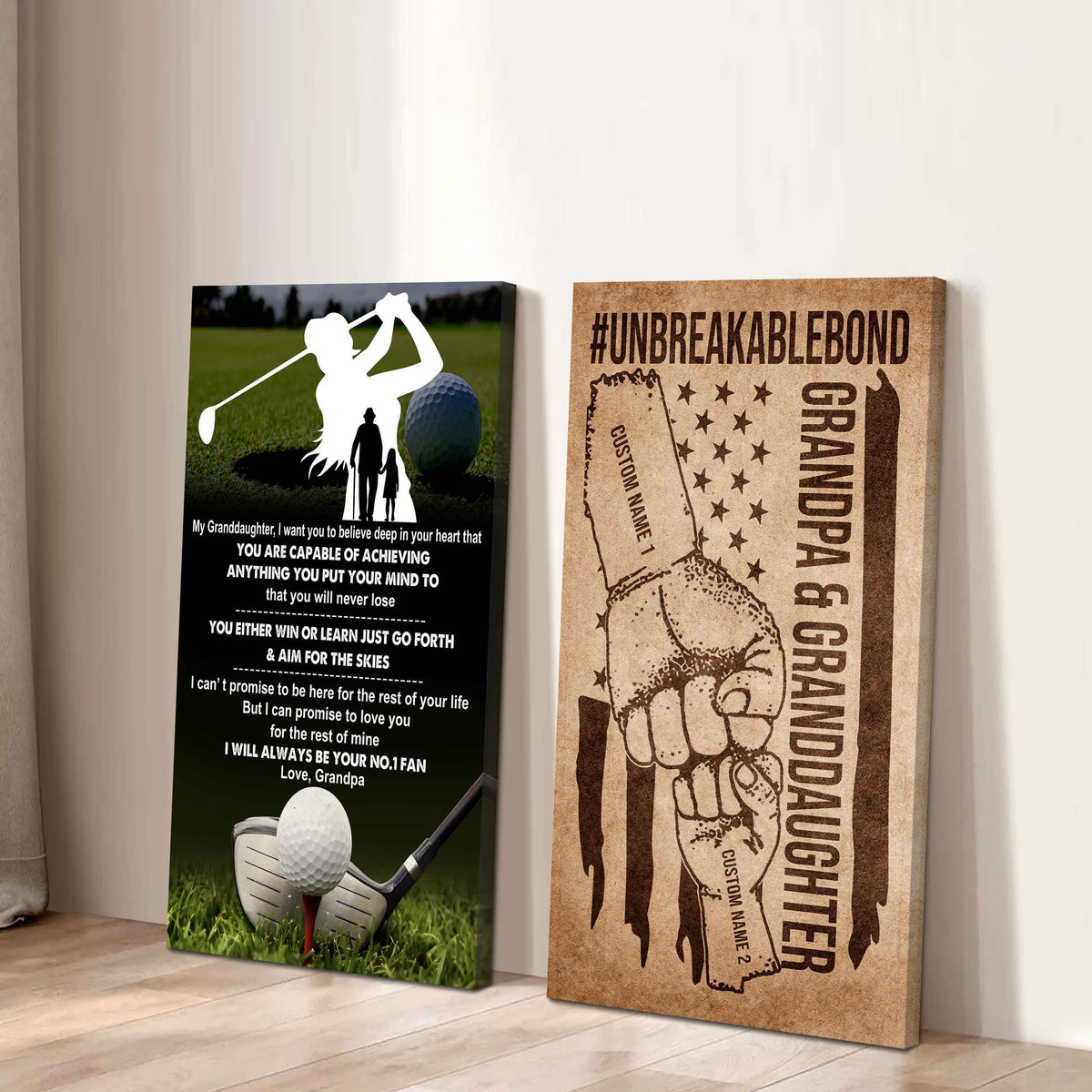 Grandpa And Granddaughter UnBreakable Bond - 2 Piece Canvas Wall Art - You Will Never Lose You Either Win Or Learn