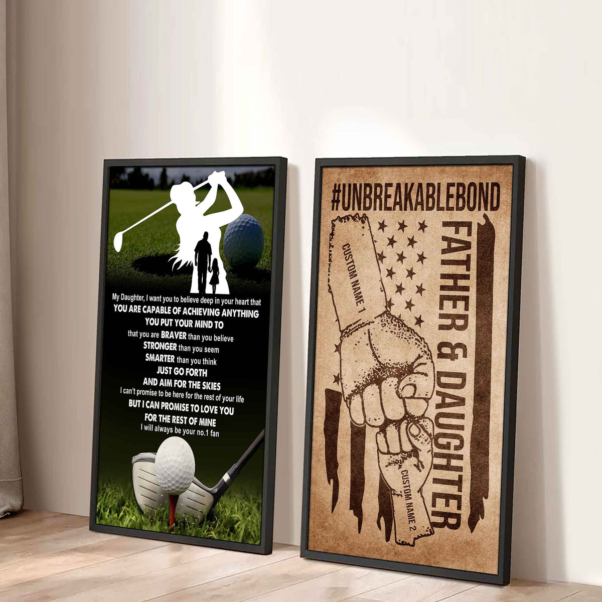 Father And Daughter UnBreakable Bond - 2 Piece Canvas Wall Art - That You Are Braver Than You Believe And Loved More Than You Know