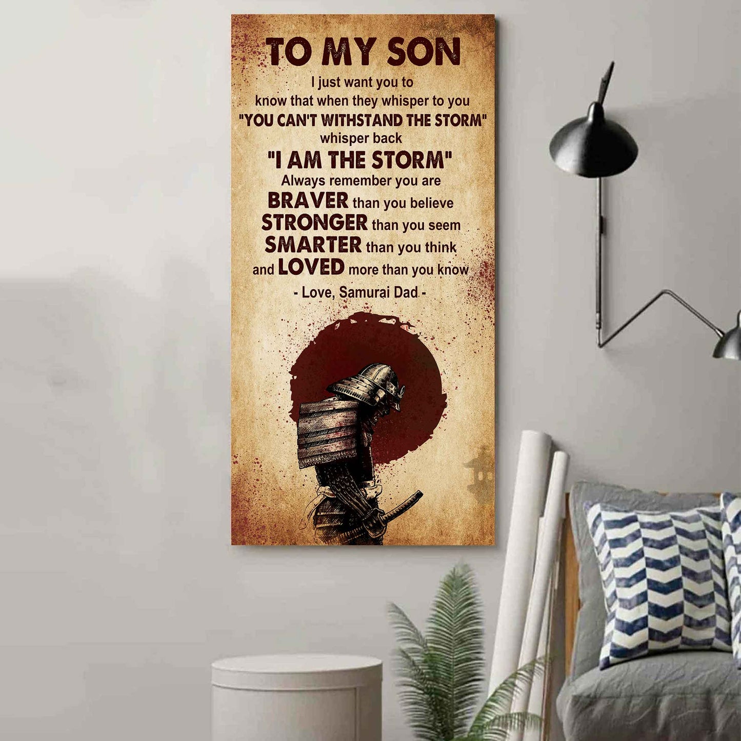 Warrior To My Son Whisper Back I'm The Storm Poster Canvas Motivation Canvas Gift For Your Son