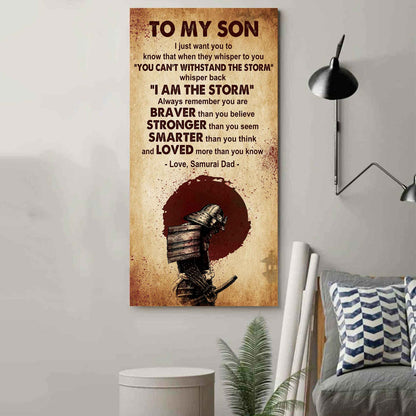 Warrior To My Son Whisper Back I'm The Storm Poster Canvas Motivation Canvas Gift For Your Son