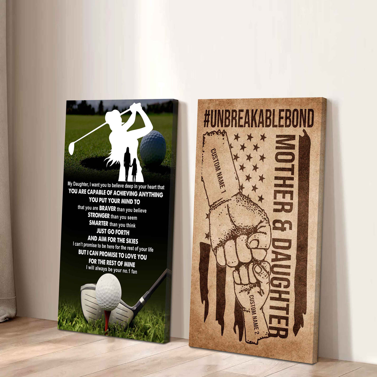 Mother And Daughter UnBreakable Bond - 2 Piece Canvas Wall Art - That You Are Braver Than You Believe And Loved More Than You Know