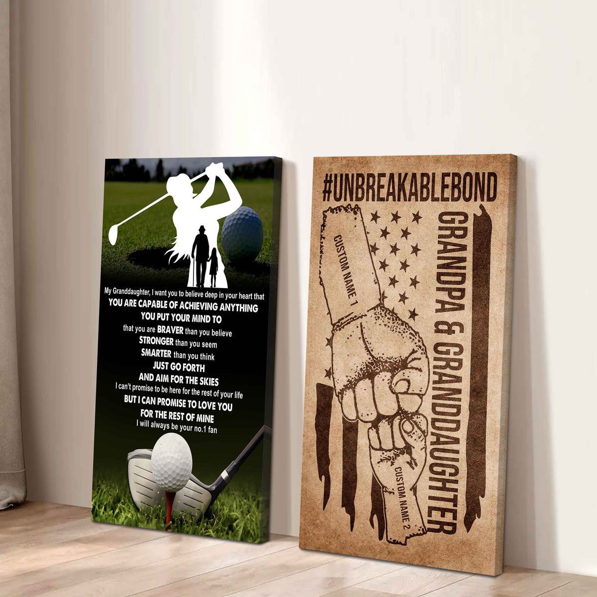 Grandpa And Granddaughter UnBreakable Bond - 2 Piece Canvas Wall Art - That You Are Braver Than You Believe And Loved More Than You Know