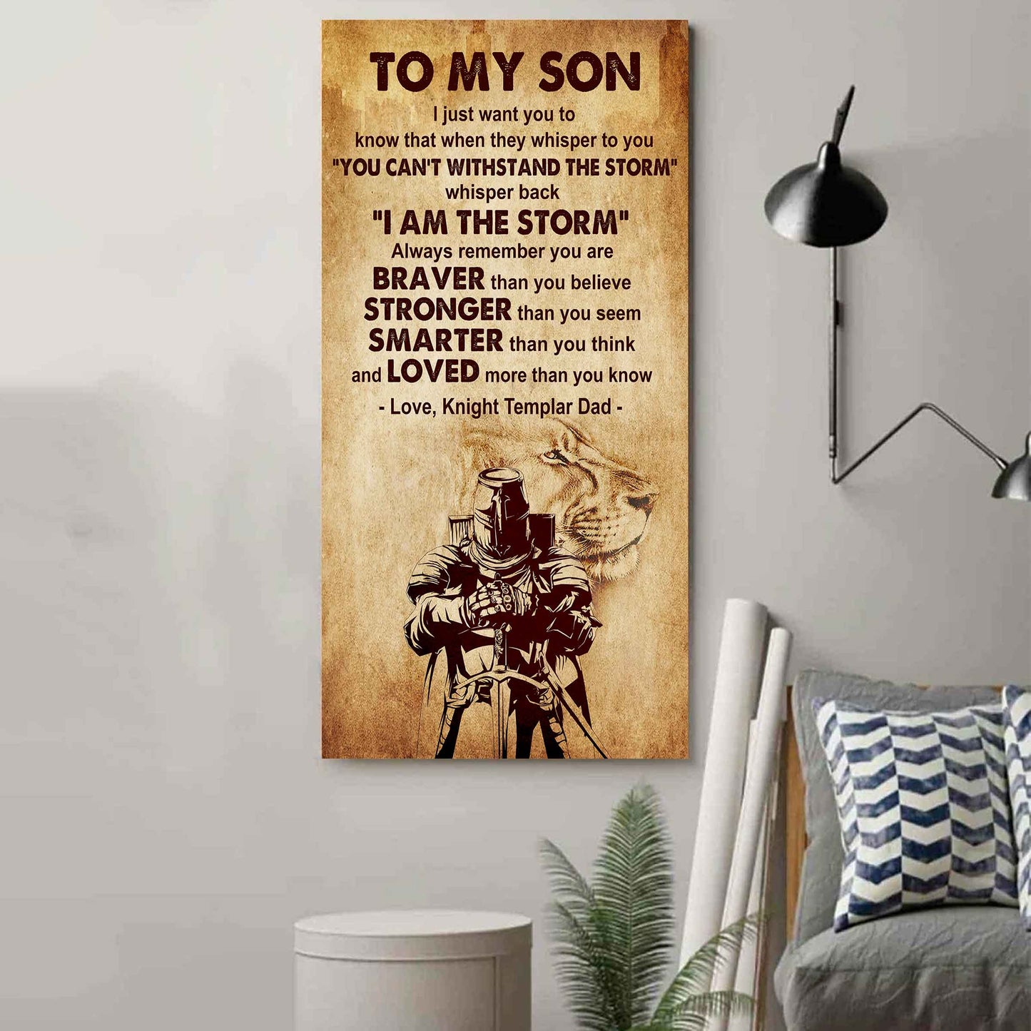 Warrior To My Son Whisper Back I'm The Storm Poster Canvas Motivation Canvas Gift For Your Son
