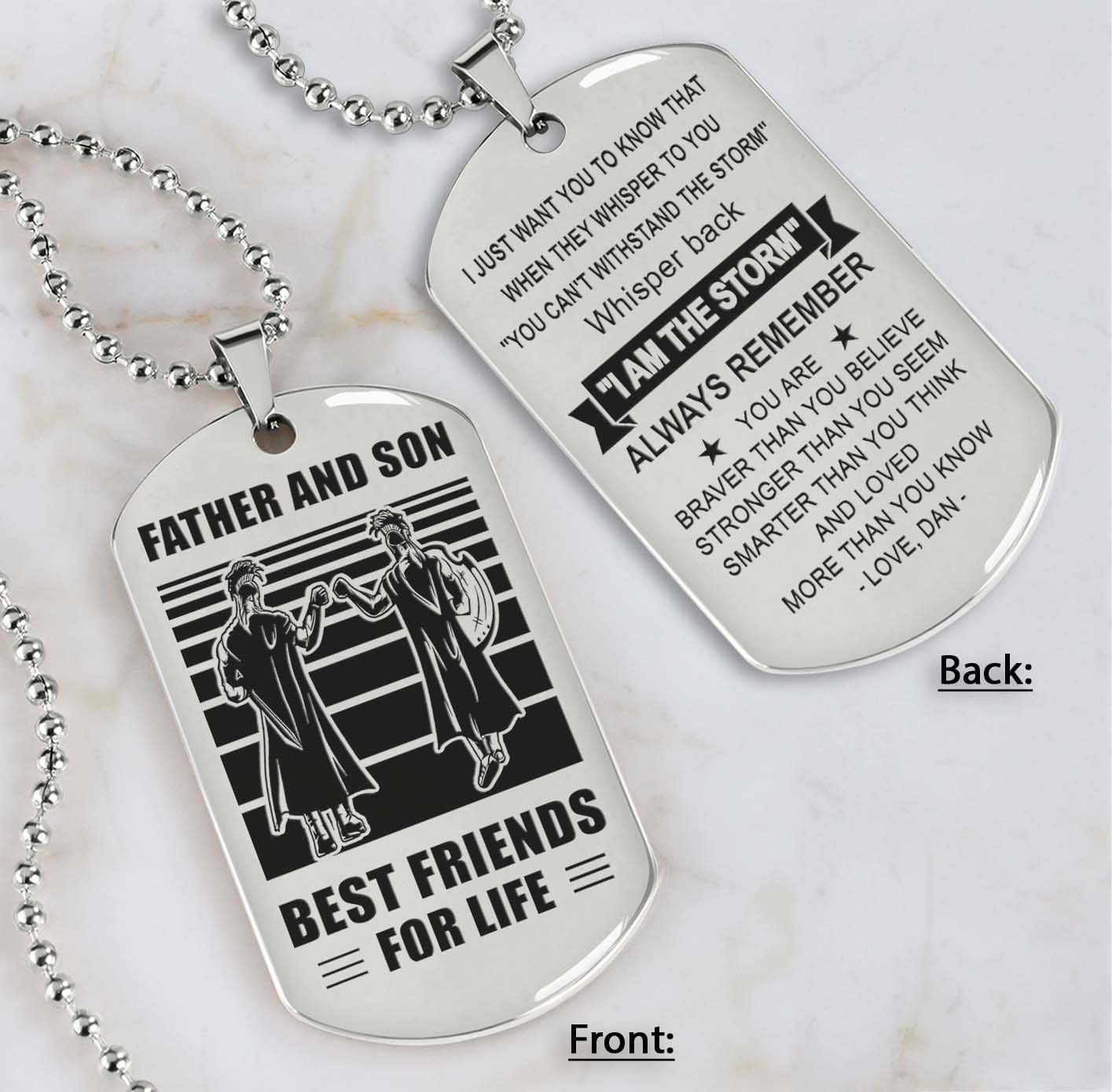 Silver Version Personalized Double Sided Dog Tag Father And Son Best Friends For Life - Message on the back side