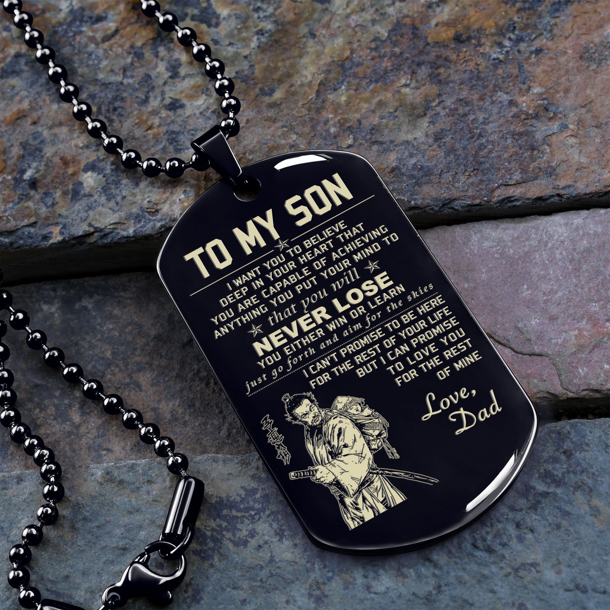 Customizable One Sided Engraved Dog Tag To My Son You Will Never Lose