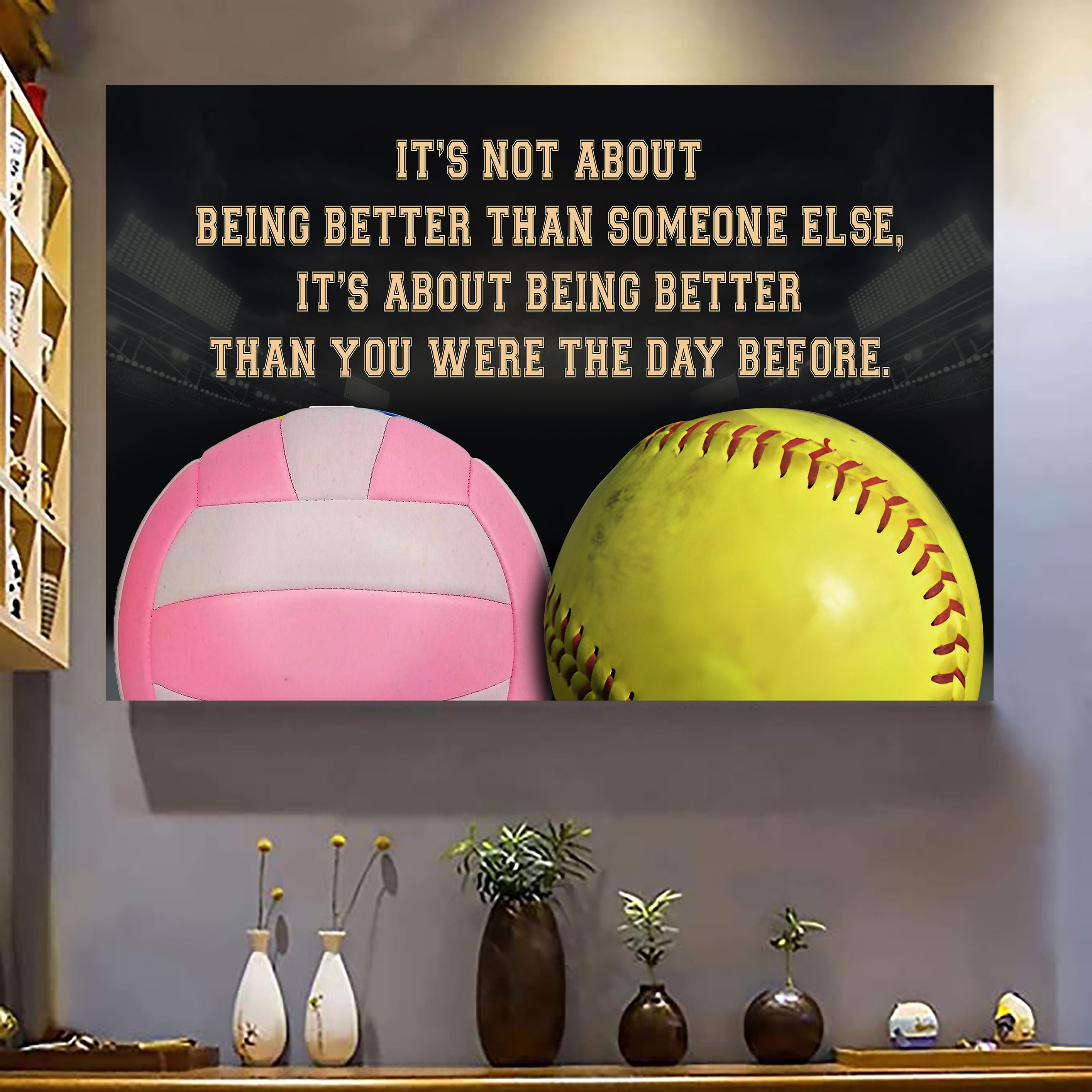 Pink Volleyball and Softball customizable poster canvas