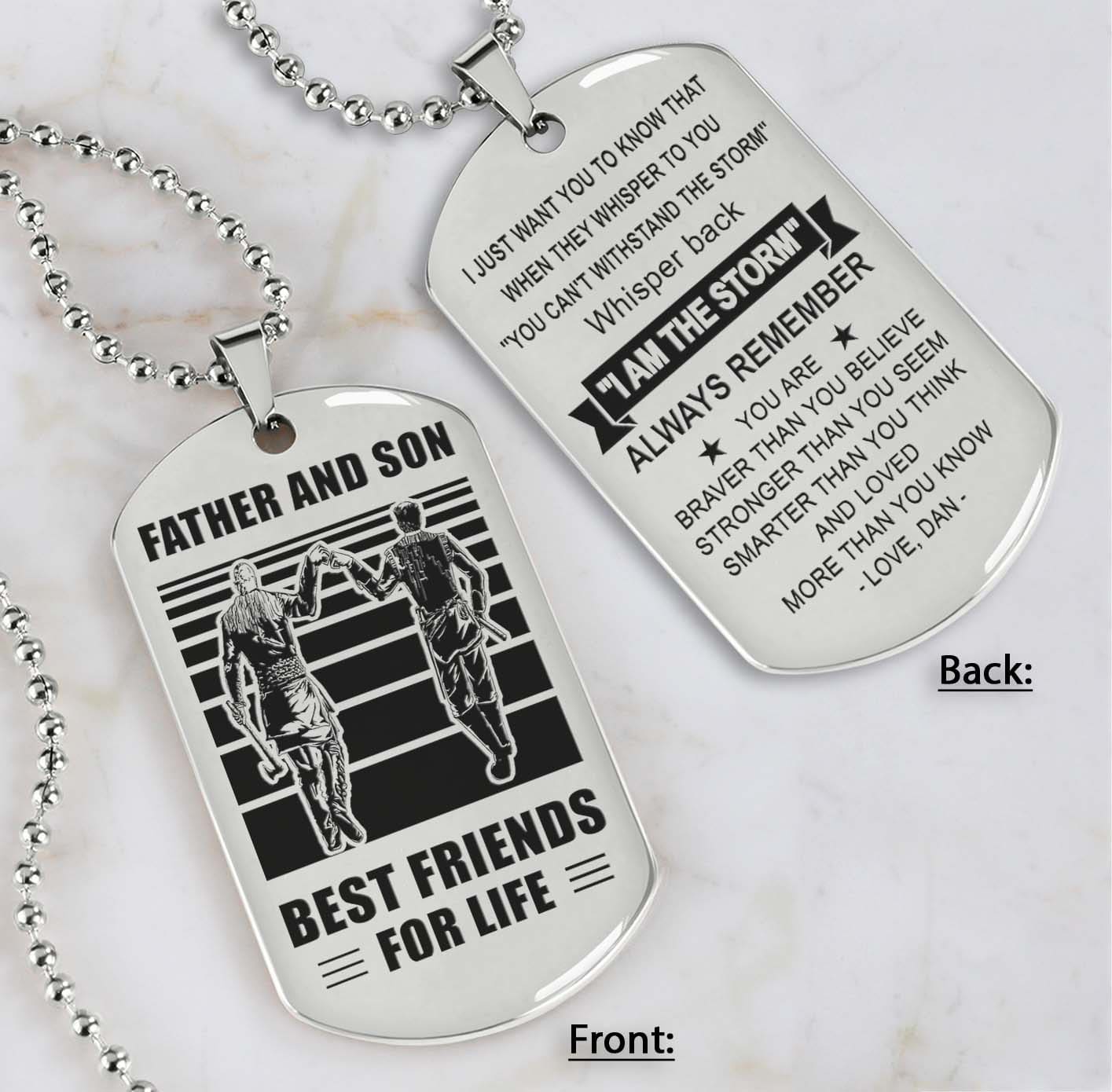 Silver Version Personalized Double Sided Dog Tag Father And Son Best Friends For Life - Message on the back side