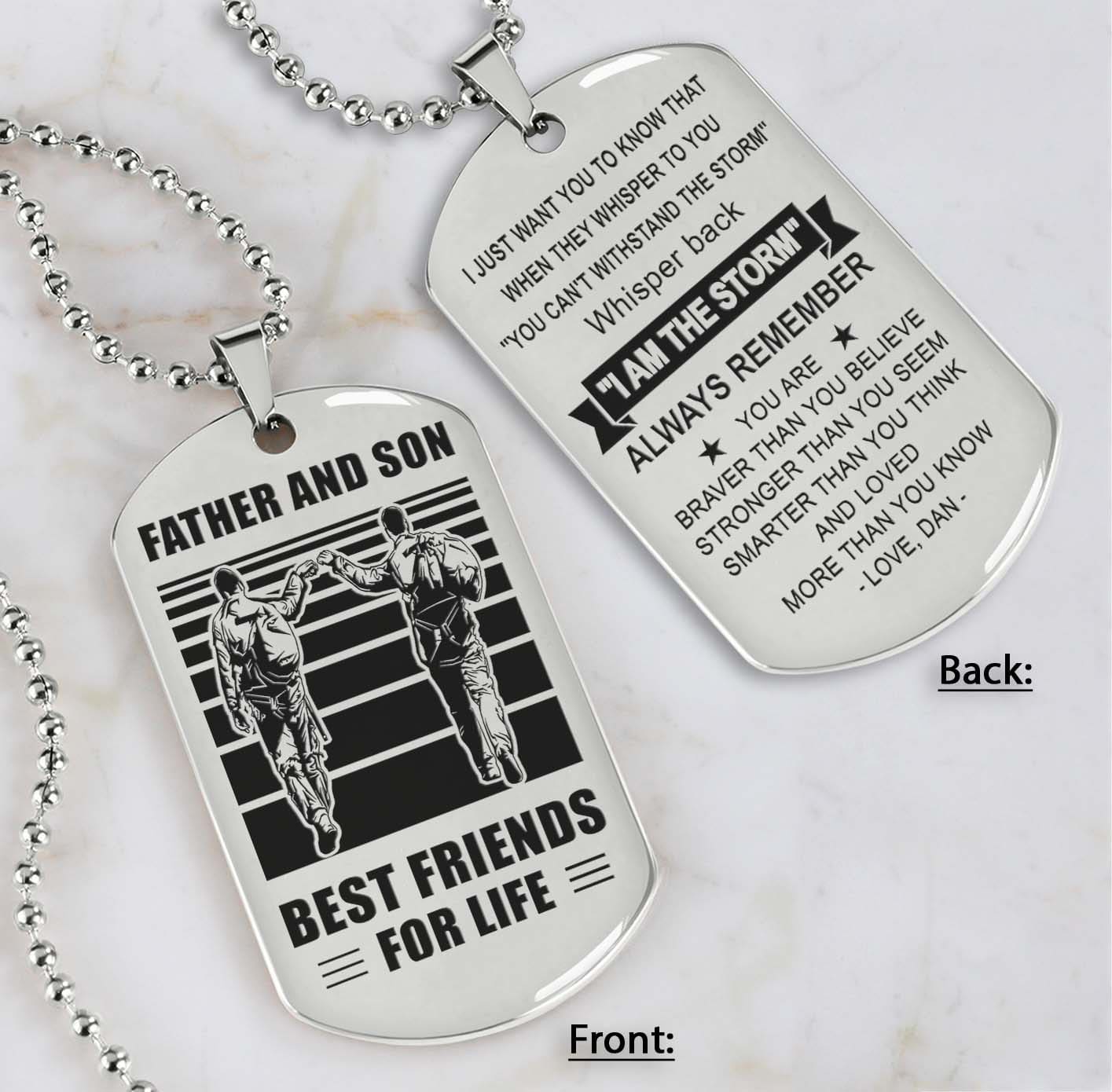 Silver Version Personalized Double Sided Dog Tag Father And Son Best Friends For Life - Message on the back side