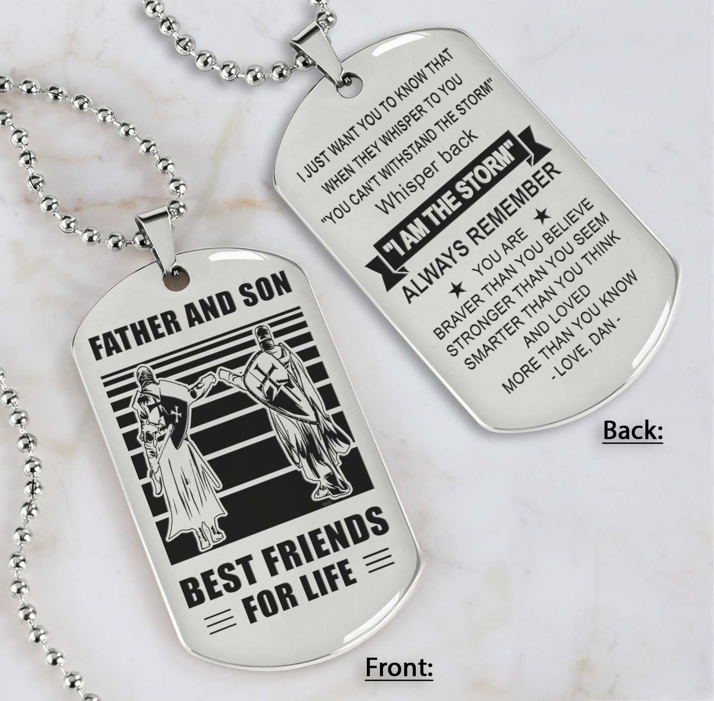 Silver Version Personalized Double Sided Dog Tag Father And Son Best Friends For Life - Message on the back side