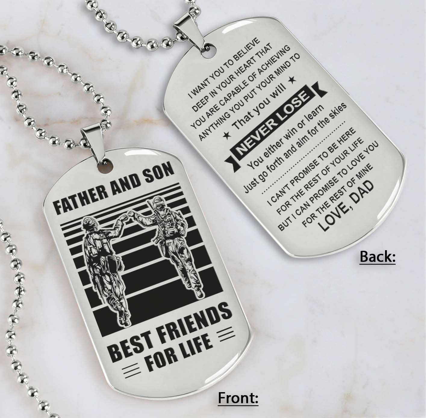 Silver Version Personalized Double Sided Dog Tag Father And Son Best Friends For Life - Message on the back side