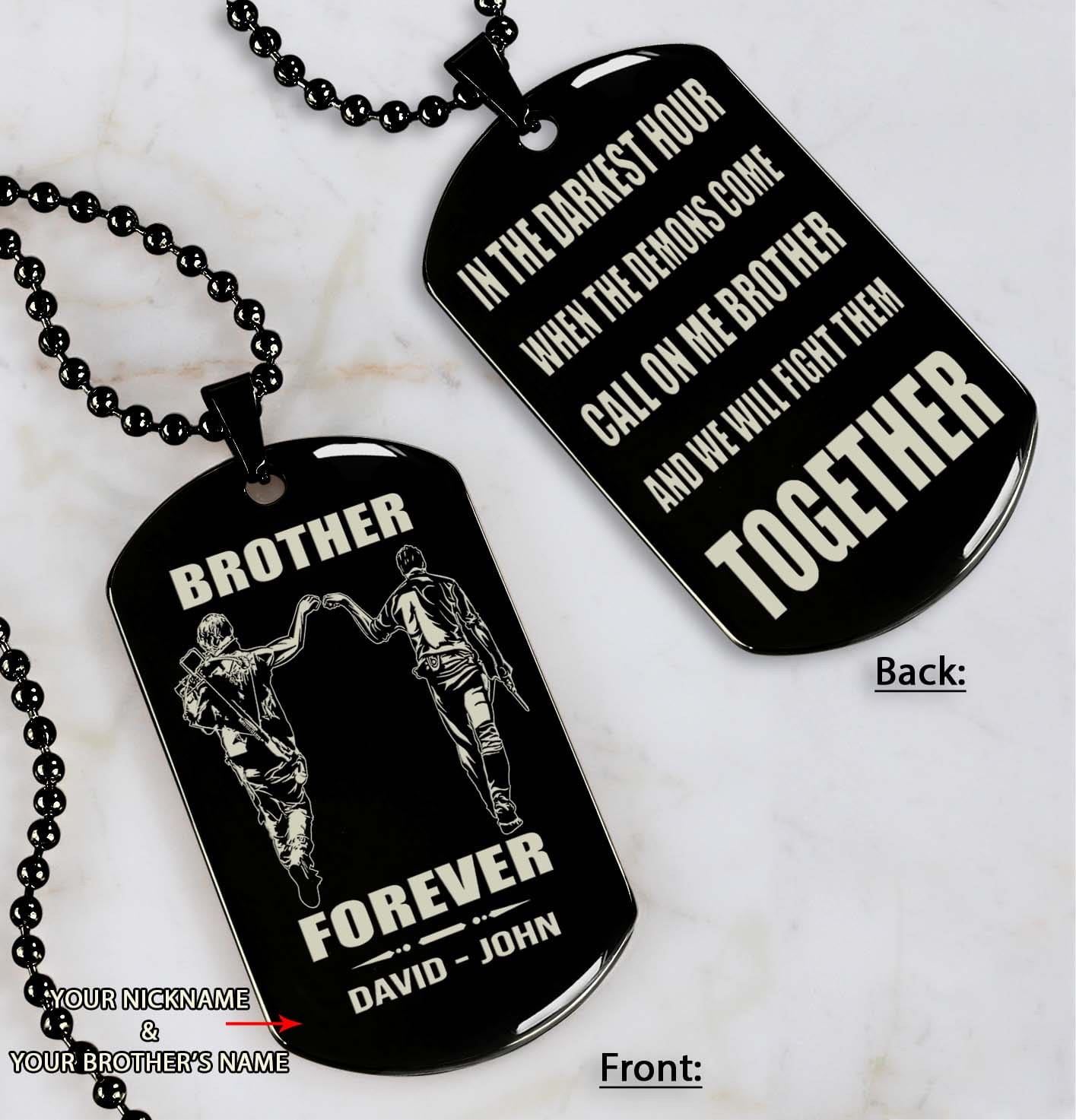 Customizable engraved black dog tag double sided gift from brother, brother forever