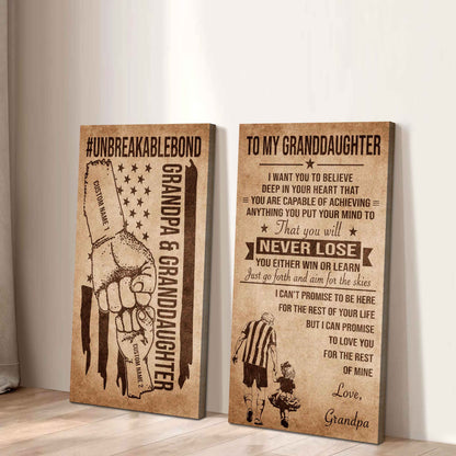 Grandpa And Granddaughter UnBreakable Bond - 2 Piece Canvas Wall Art Black Floating Frame - You Will Never Lose You Either Win Or Learn