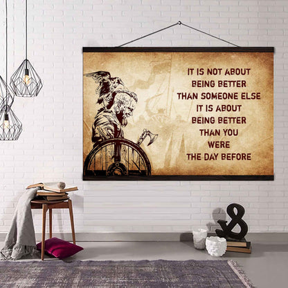 Viking Poster Canvas It's Not About Being Better Than Someone Else Best Gifts Motivation Quotes