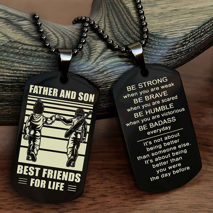 Viking Personalized Double Sided Dog Tag Silver To My Son I Love You - Be Strong When You Are Weak Gift From Dad To Son