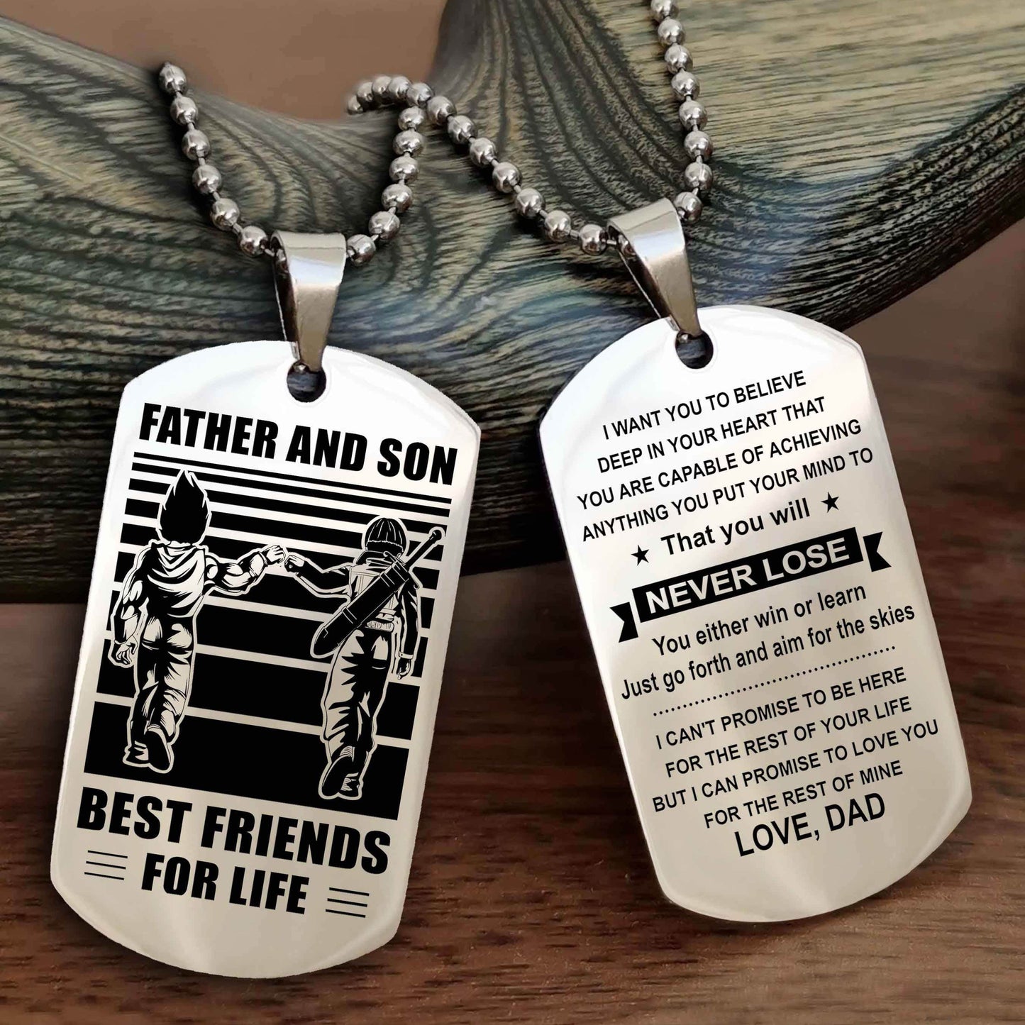 DRB Personalized Double Sided Dog Tag Silver To My Son I Love You - You Will Never Lose You Either Win Or Learn From Dad To Son