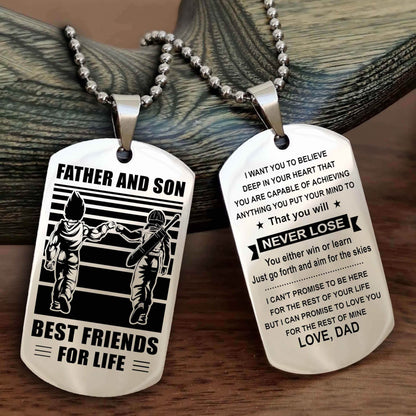 DRB Personalized Double Sided Dog Tag Silver To My Son I Love You - You Will Never Lose You Either Win Or Learn From Dad To Son