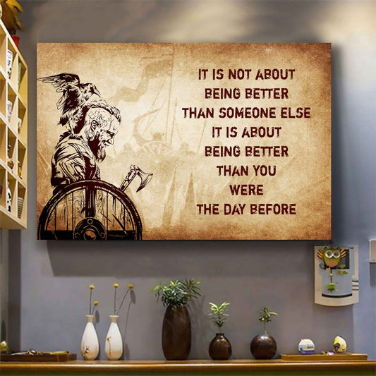 Viking Poster Canvas It's Not About Being Better Than Someone Else Best Gifts Motivation Quotes