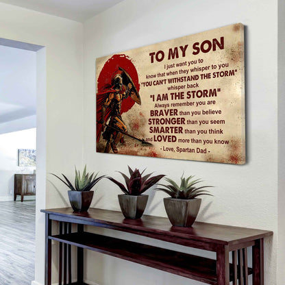 Spartan Poster Canvas Whisper Back I'm The Storm From Dad To Son Gift For Your Son