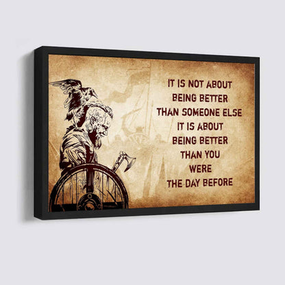 Viking Poster Canvas It's Not About Being Better Than Someone Else Best Gifts Motivation Quotes