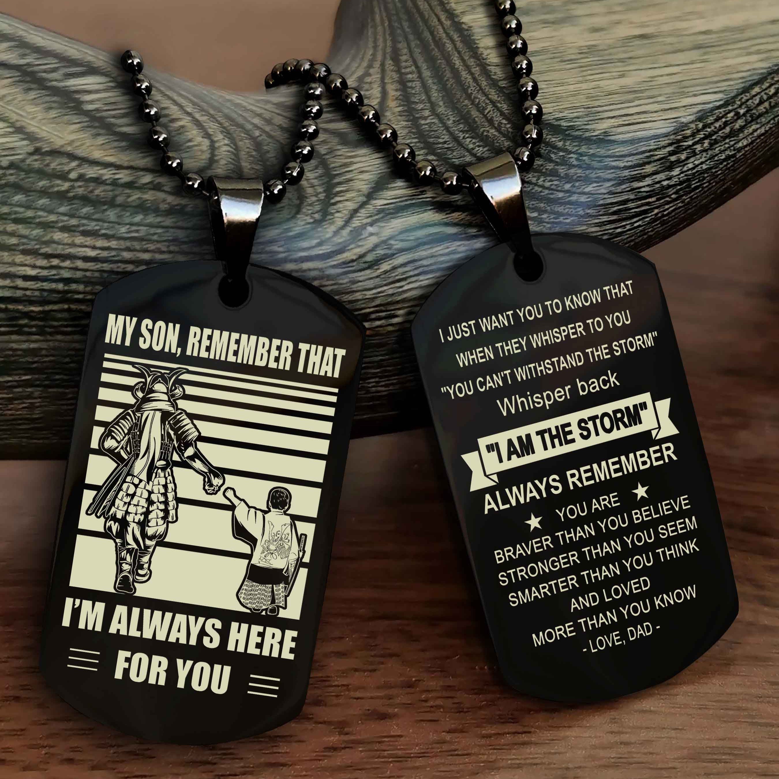Biker Personalized Double Sided Dog Tag My Son Remember That I Will Always Here Whisper Back I Am The Storm