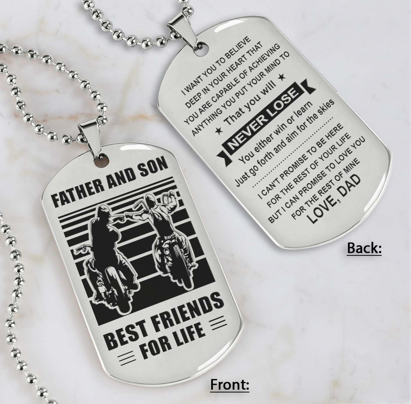 Soldier Silver Version Be strong-Personalized Double Sided Dog Tag Father And Son Best Friends For Life - Message on the back side