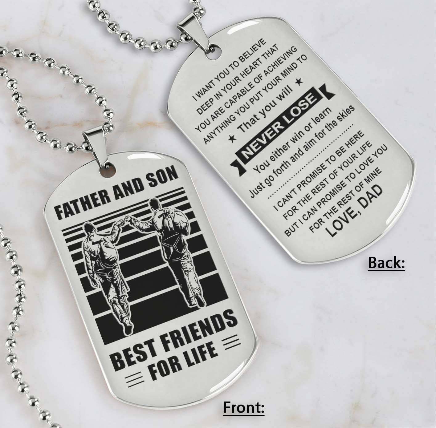 Silver Version Personalized Double Sided Dog Tag Father And Son Best Friends For Life - Message on the back side