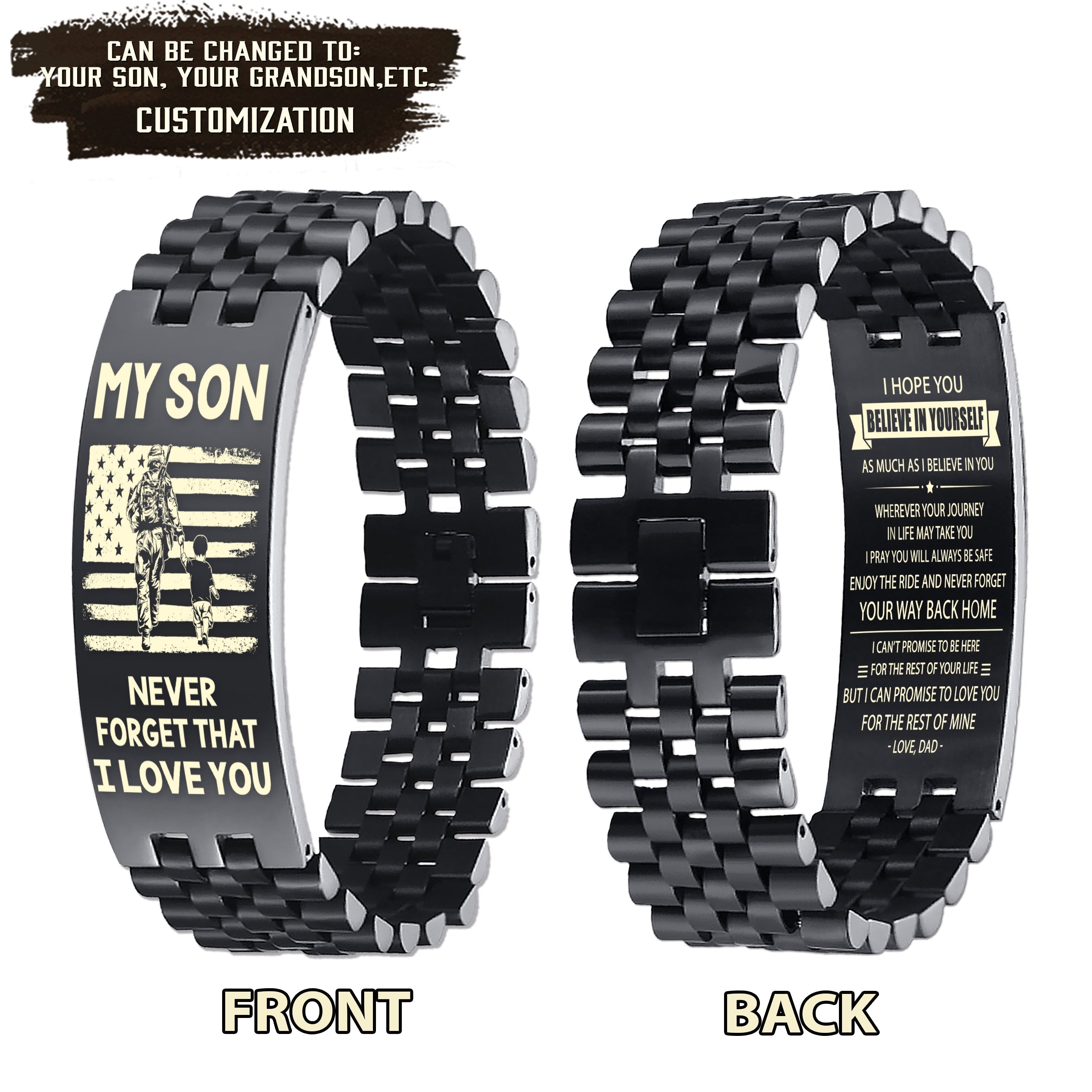 Customizable soldier bracelet, gifts from dad mom to son- Be strong be brave be humble, It is not about better than someone else, It is about being better than you were the day before