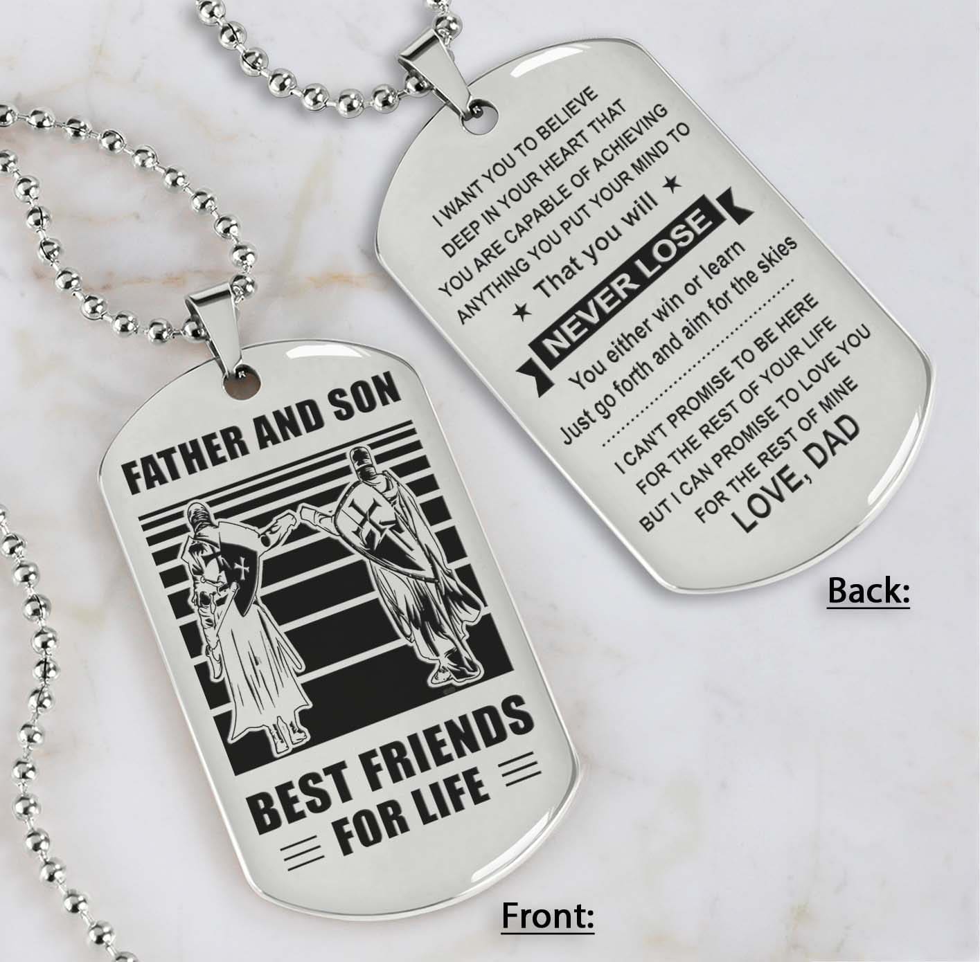 Silver Version Personalized Double Sided Dog Tag Father And Son Best Friends For Life - Message on the back side