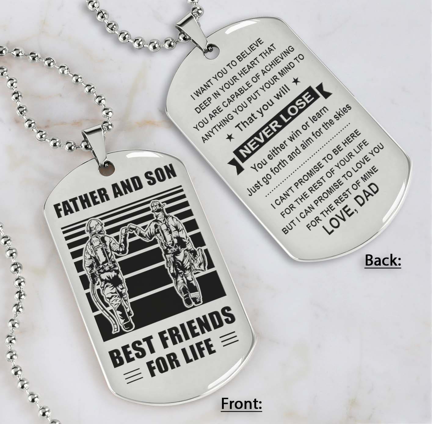 Silver Version Personalized Double Sided Dog Tag Father And Son Best Friends For Life - Message on the back side