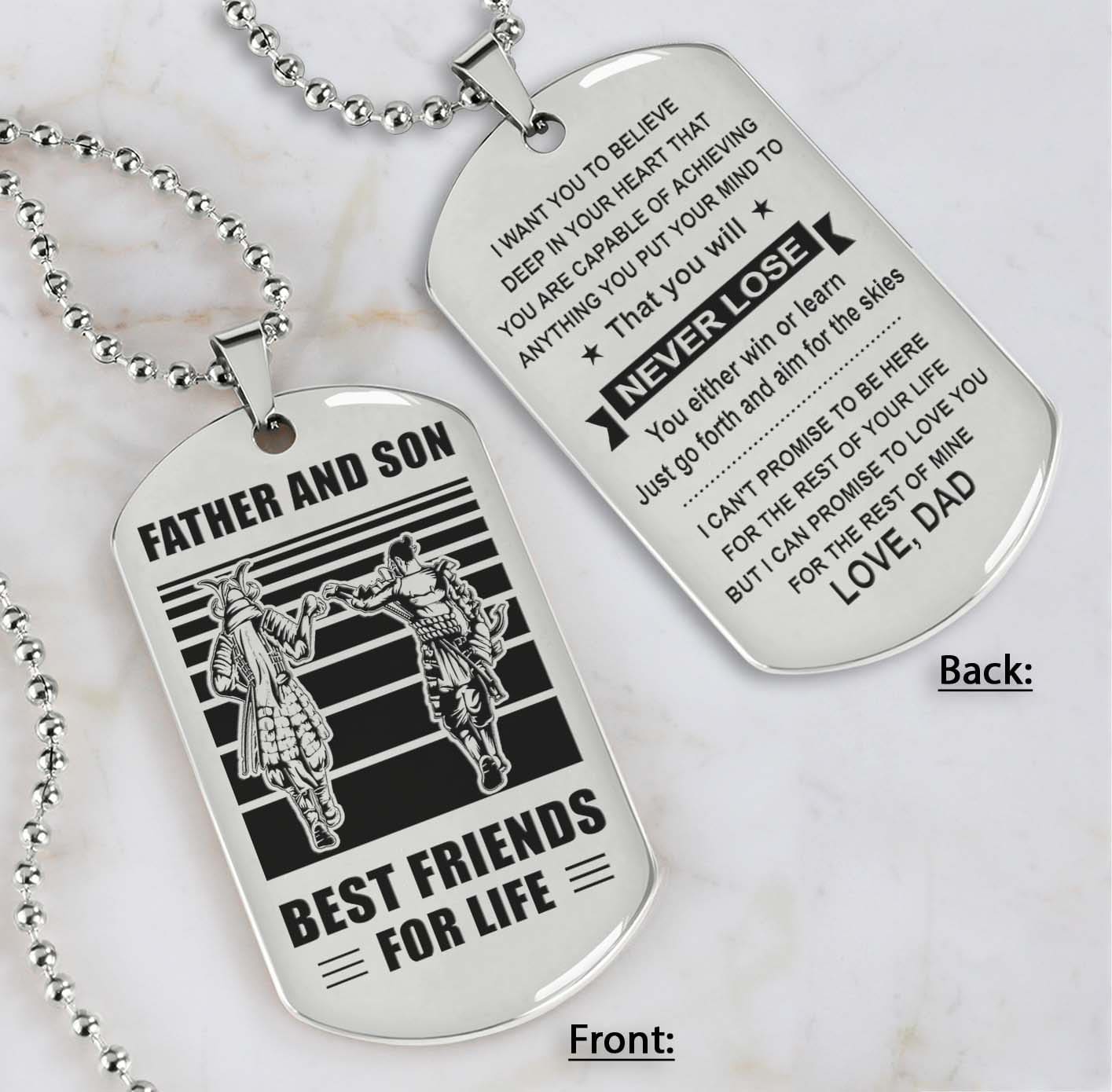 Silver Version Personalized Double Sided Dog Tag Father And Son Best Friends For Life - Message on the back side