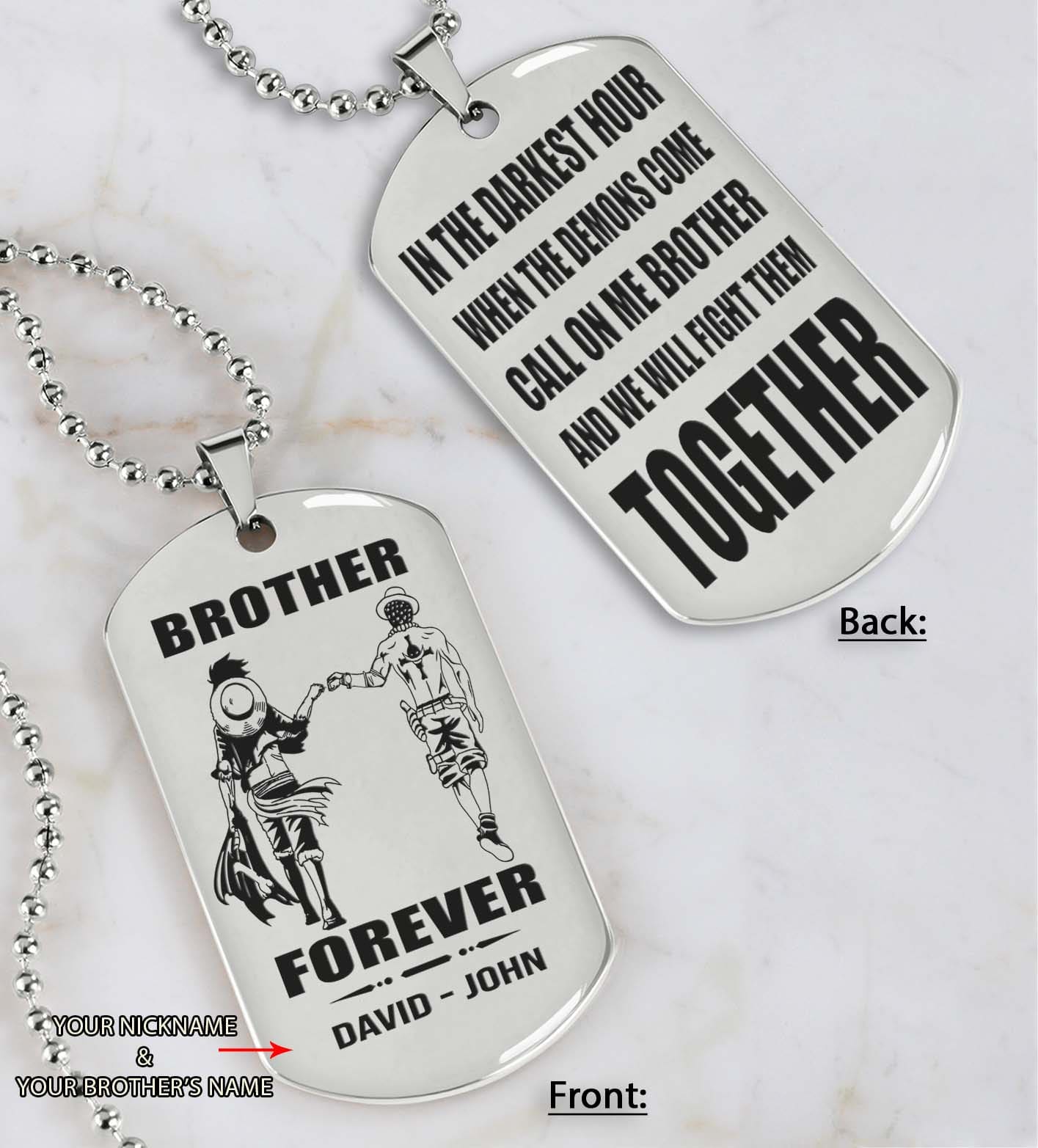 Biker customizable engraved black dog tag double sided gift from brother, brother forever