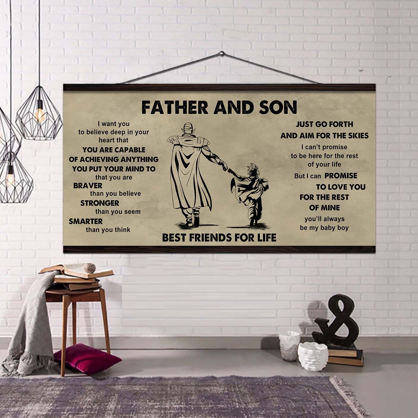 Family photo upload Father And Son Best Friends For Life  - That You Are Braver Than You Believe Poster Canvas Gift For Son From Father