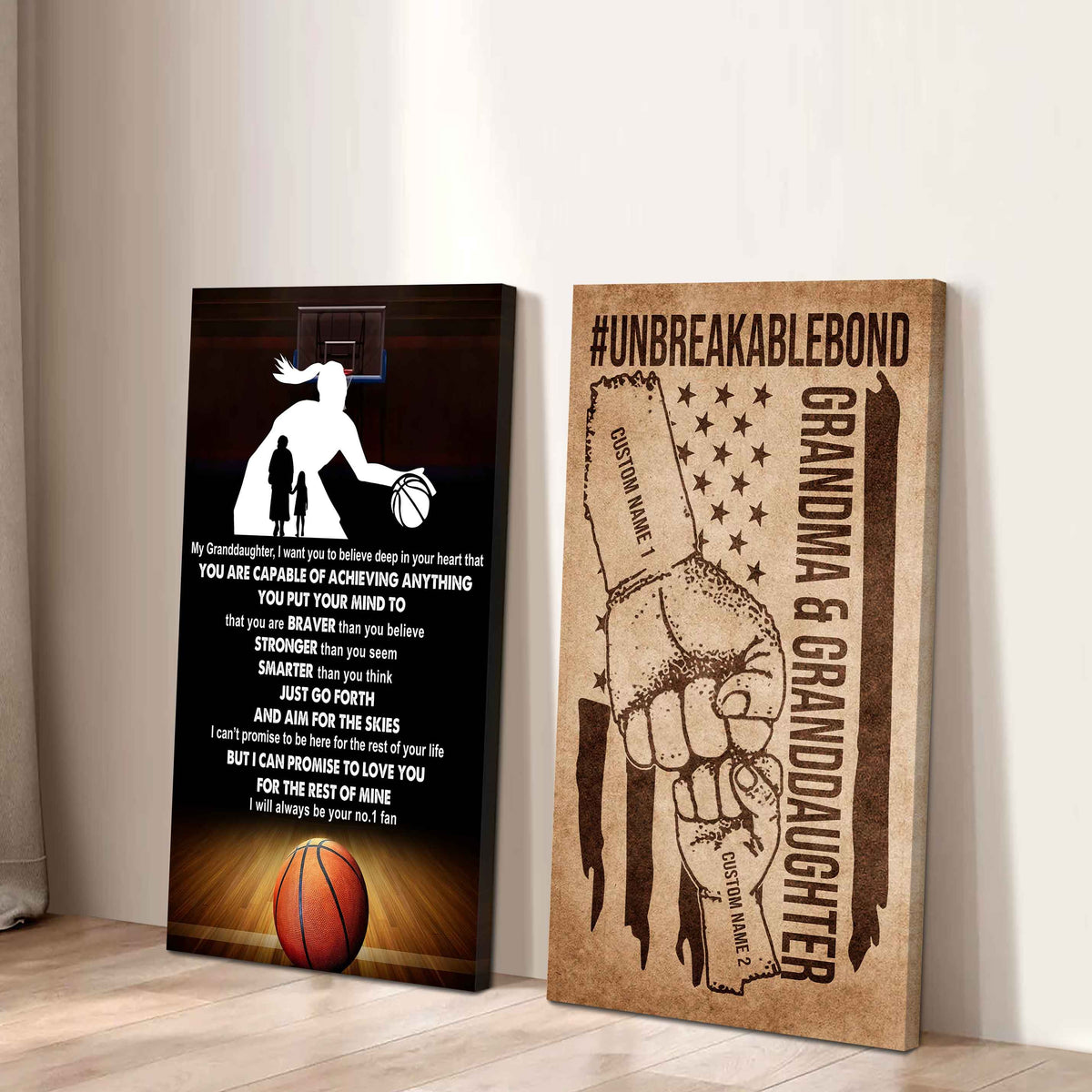 Grandma And Granddaughter UnBreakable Bond - 2 Piece Canvas Wall Art - That You Are Braver Than You Believe And Loved More Than You Know