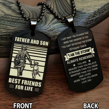 Viking-Personalized Double Sided Dog Tag Father And Son Best Friends For Life - Message on the back side