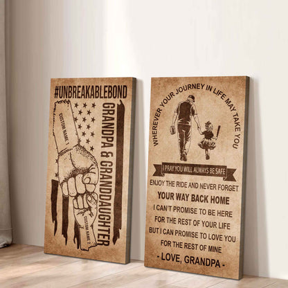 Grandpa And Granddaughter UnBreakable Bond - 2 Piece Canvas Wall Art Black Floating Frame - Never Forget Your Way Back Home